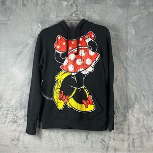 Disney Parks Minnie Mouse Hoodie Black Sweatshirt Sz Small Bow & Ears Hood